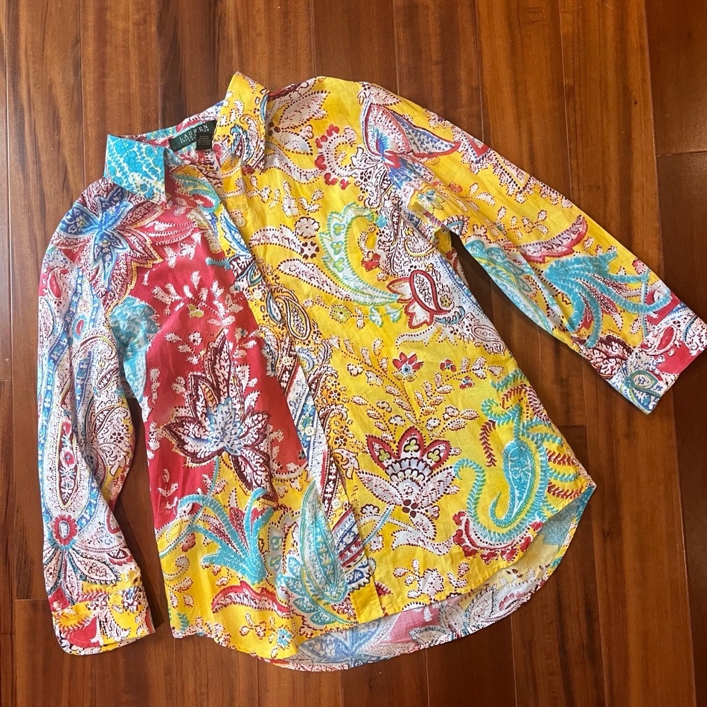 Lauren Ralph Lauren Multi-Colored‎ Shirt Paisley Long Sleeve Button-Up Petite M